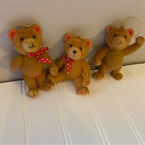 Set of Three Brown Teddy Bear Ornaments